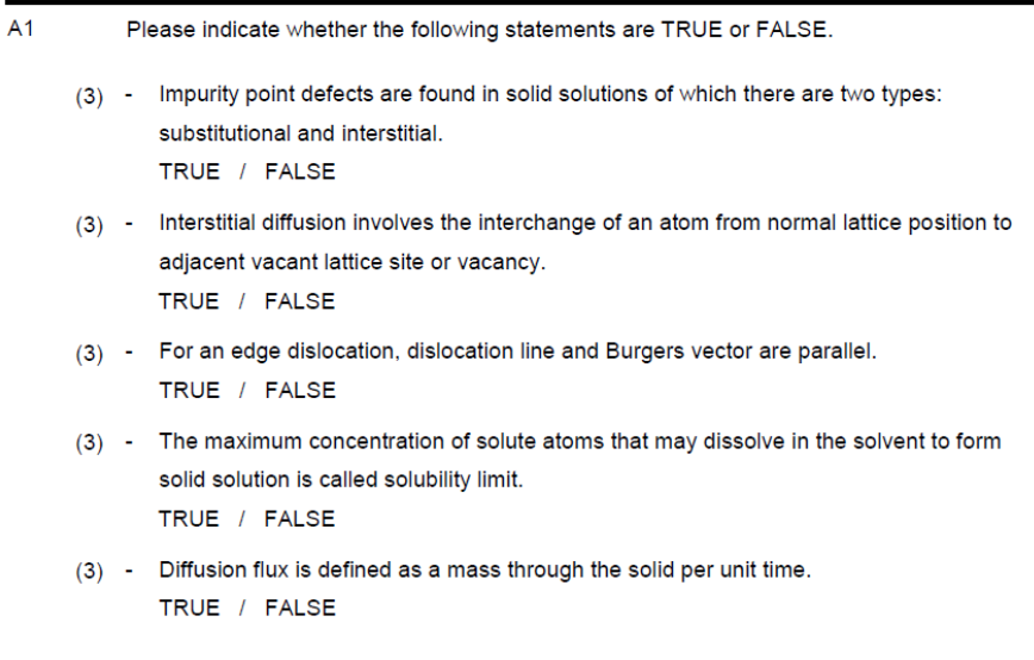 Solved Indicate whether the following statements are TRUE or
