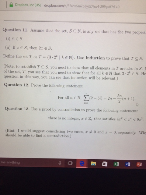 Solved Assume That The Set S N Is Any Set That Has The Chegg