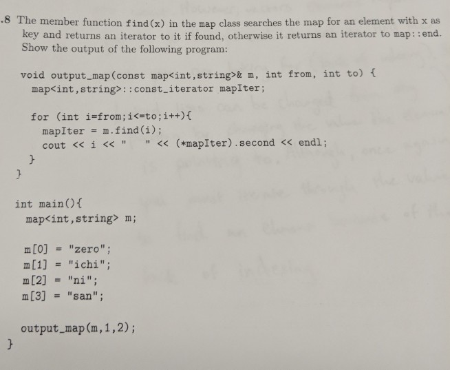 Solved .8 The member function find (x) in the map class | Chegg.com