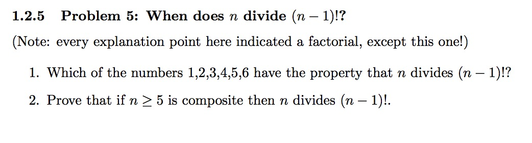 Solved When does n divide (n - 1)!?Note: every explanation | Chegg.com
