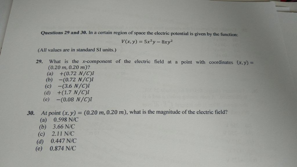 Solved In A Certain Region Of Space The Electric Potential