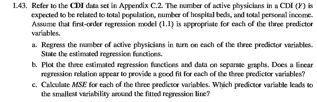 Solved Refertothe CDI data set in Appendix C.2 and Project | Chegg.com