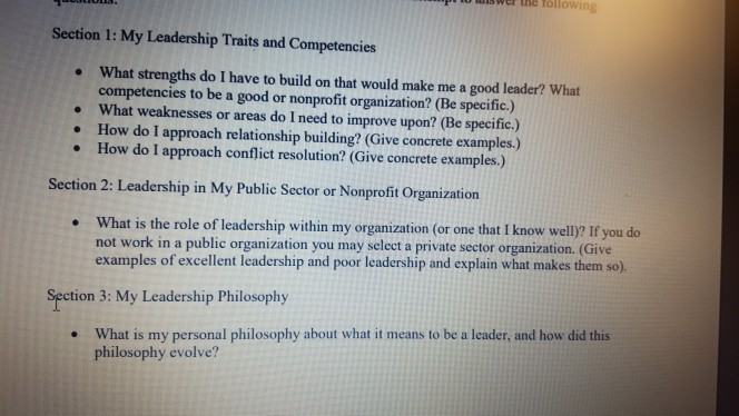 Solved er the Tollowin Section 1: My Leadership Traits and | Chegg.com