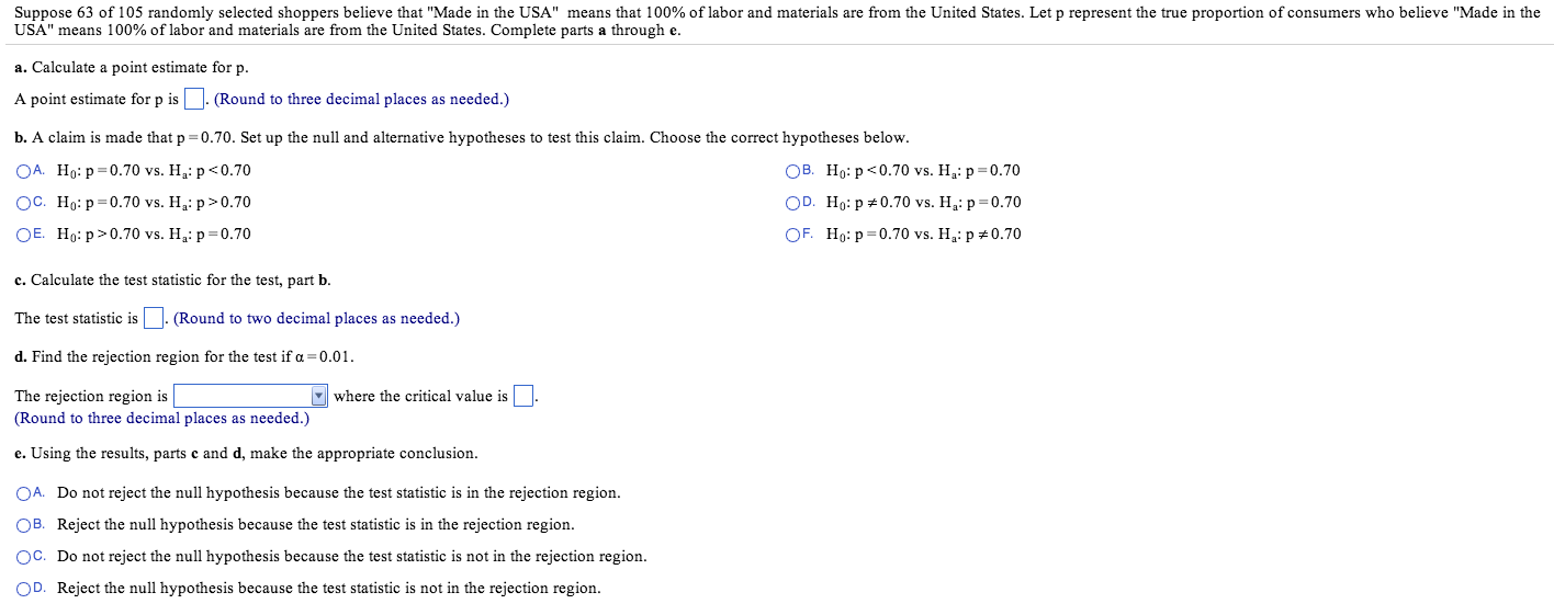 Solved Question: "Suppose 63 of 105 randomly selected | Chegg.com