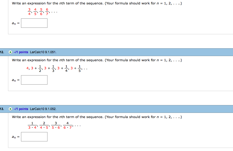 Solved write an expression for the nth term of the sequence chegg