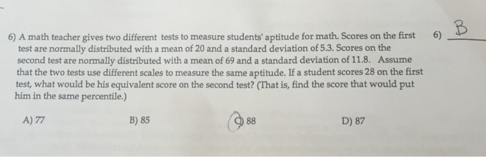 Solved A math teacher gives two different tests to measure | Chegg.com