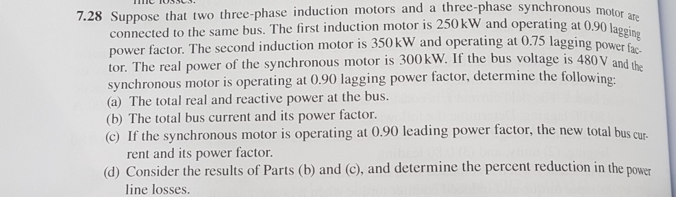 Solved us motor are g at 0.90 lagging 5 lagging power fac | Chegg.com