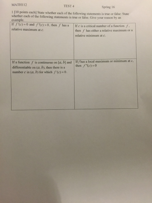 state whether each of the following statements are true or false