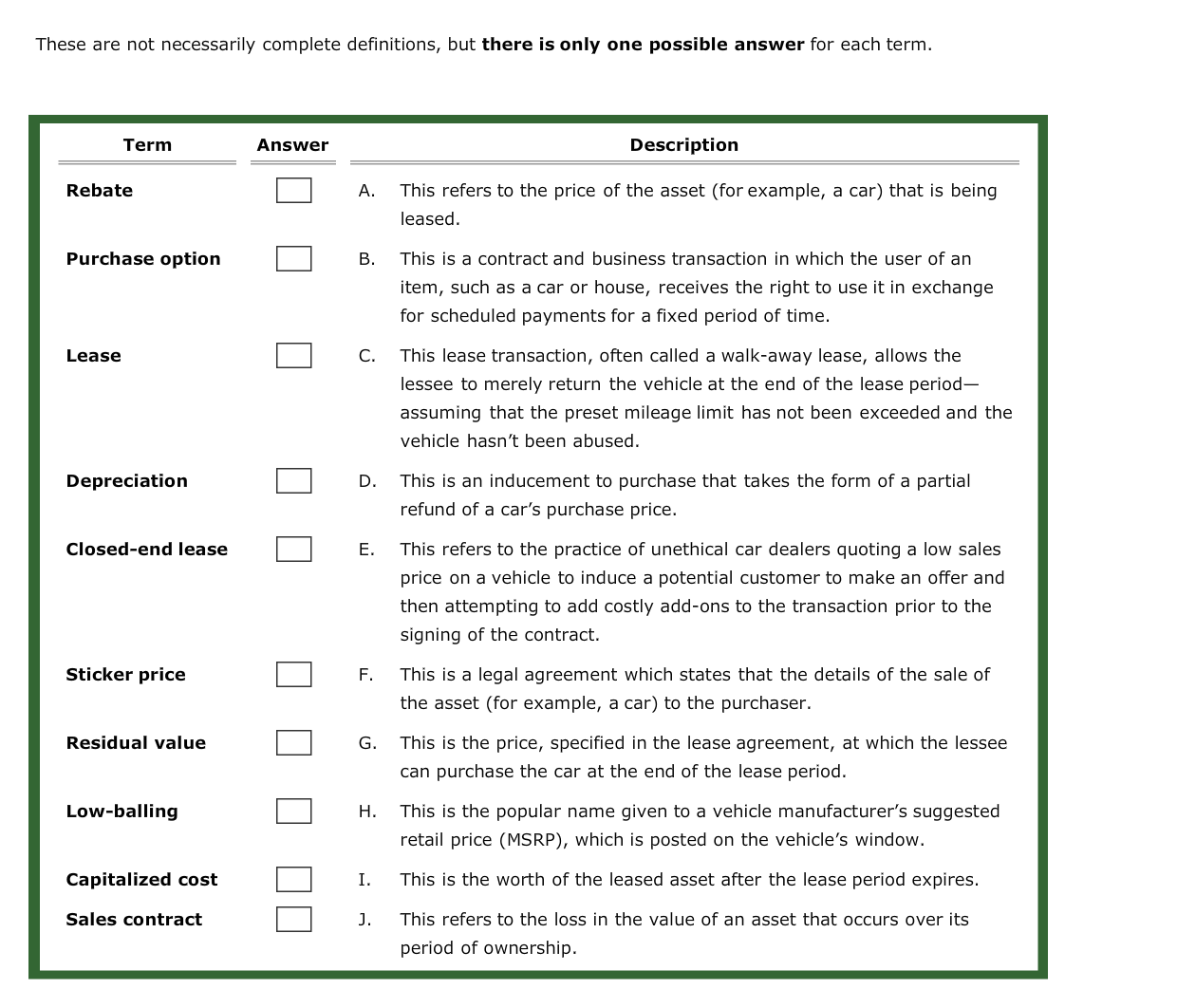 Solved These are not necessarily complete definitions, but | Chegg.com