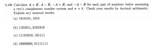 Solved 1.10 Calculate A + B, A - B, -A B, And -A - B For | Chegg.com