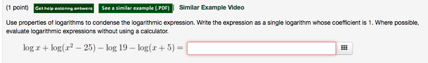 condense logarithms calculator mathway