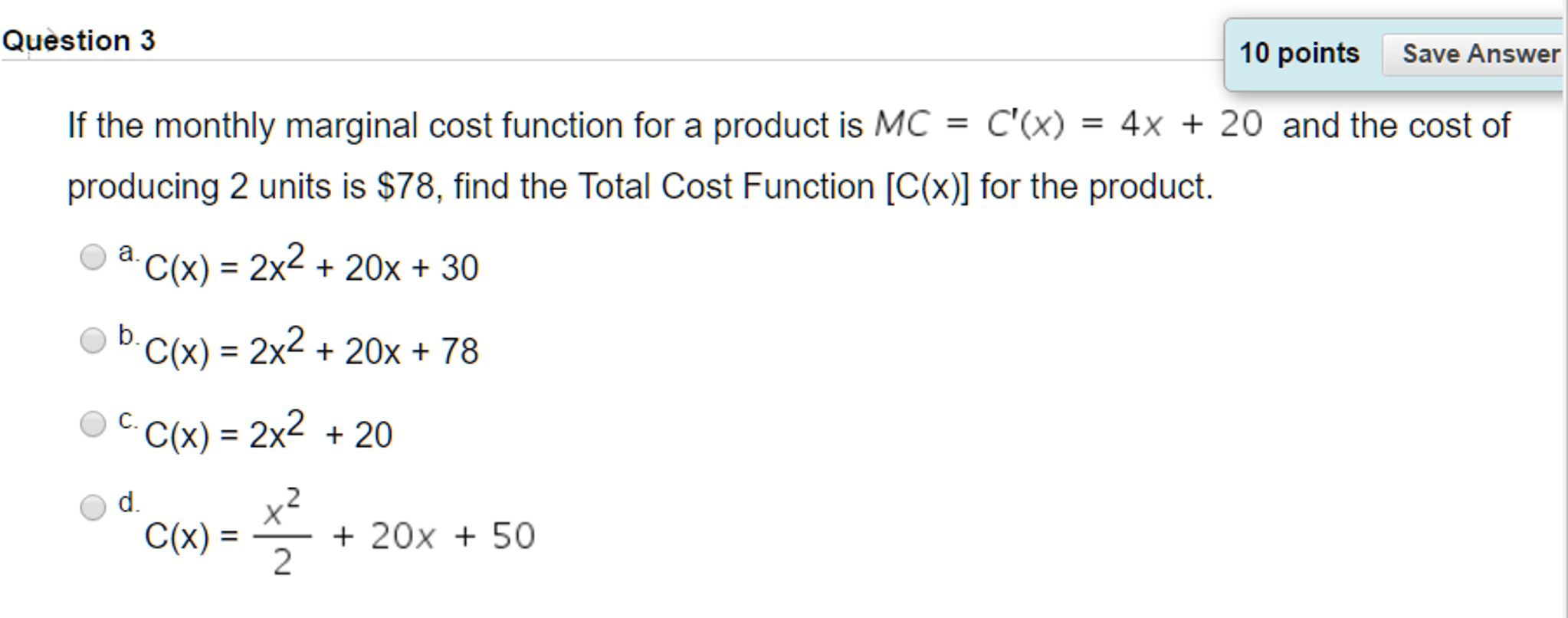 How To Calculate Marginal Cost Function