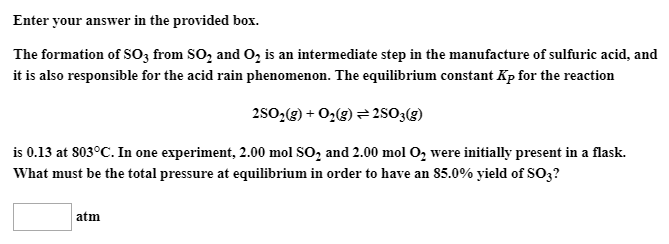 2so2 O2 2so3 Equilibrium Constant