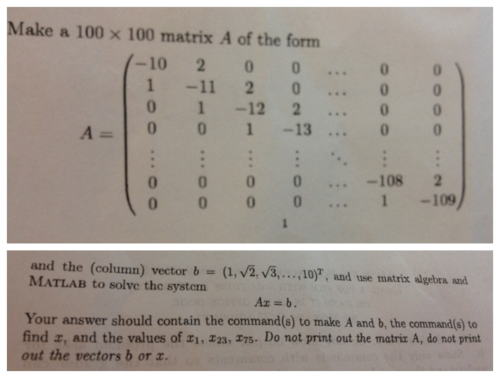 Solved Make a 100 times 100 matrix A of the form and the | Chegg.com