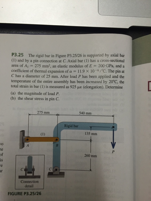 Solved The rigid bar in Figure P3, 25/26 is supported by | Chegg.com