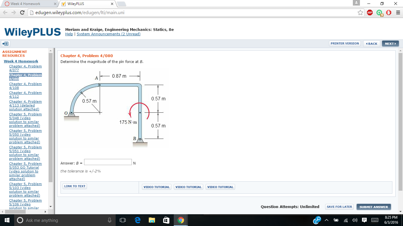 Solved Determine the magnitude of the pin force at B.