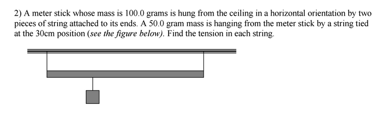 Solved 2) A meter stick whose mass is 100.0 grams is hung | Chegg.com