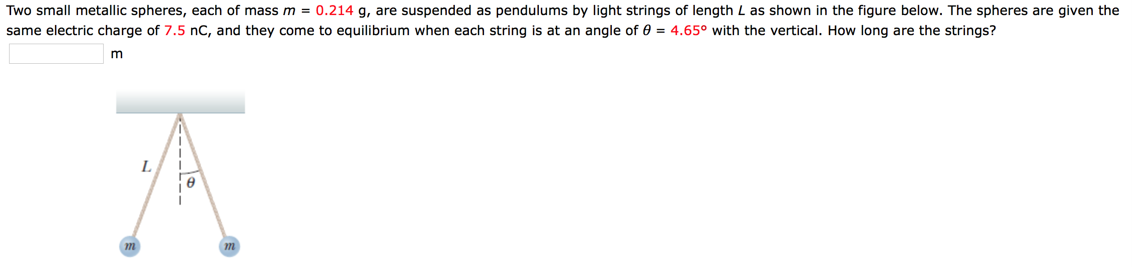 Solved Two small metallic spheres, each of mass m = 0.214 g, | Chegg.com