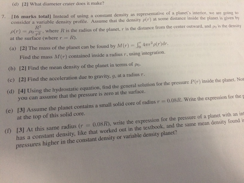 Solved What Diameter Crater Does It Make Instead Of Using Chegg