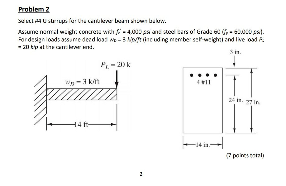 Solved Problem 2 Select #4 U stirrups for the cantilever | Chegg.com