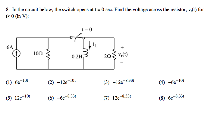 Solved In the circuit below, the switch opens at t = 0 sec. | Chegg.com