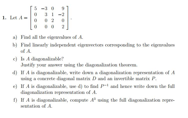 Solved 5-30 9 0 31 -2 1.LetA=10020 a) Find all the | Chegg.com