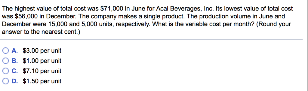 Solved The highest value of total cost was $71,000 in June | Chegg.com