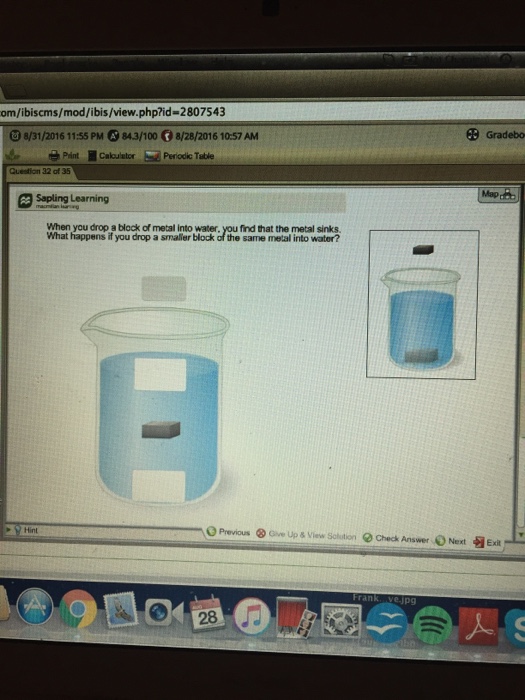 Solved When you drop a block of metal into water | Chegg.com