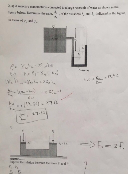Solved A mercury manometer is connected to a large reservoir