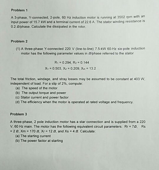 Solved Problem 1 A 3-phase, Y-connected, 2-pole, 60 Hz | Chegg.com