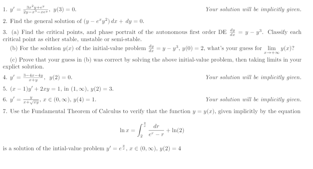 Solved Solve the following differential equations by any | Chegg.com