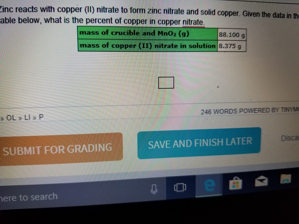 Solved inc reacts with copper (I) nitrate to form zinc