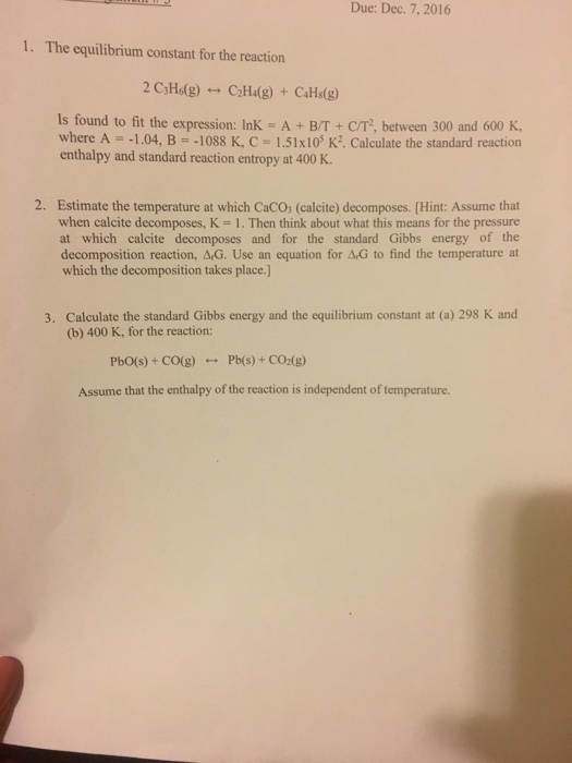 Solved The equilibrium constant for the reaction 2 C 3 Chegg