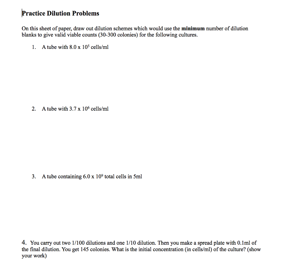 Solved On this sheet of paper, draw out dilution schemes
