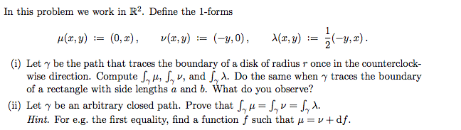 In this problem we work in R2. Define the 1-froms | Chegg.com