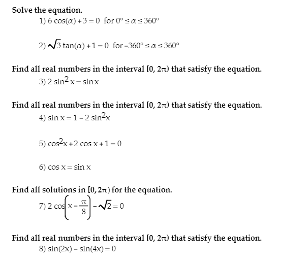 Solved Solve the equation. 1) 6 cos(alpha) + 3 = 0 for 0 | Chegg.com