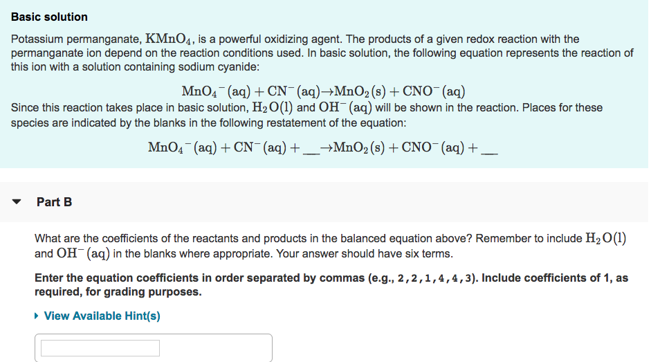 Solved Basic Solution Potassium Permanganate Kmno4 Is A 1636