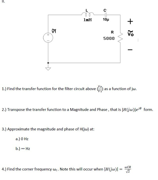 Solved Find the transfer function for the filter circuit | Chegg.com