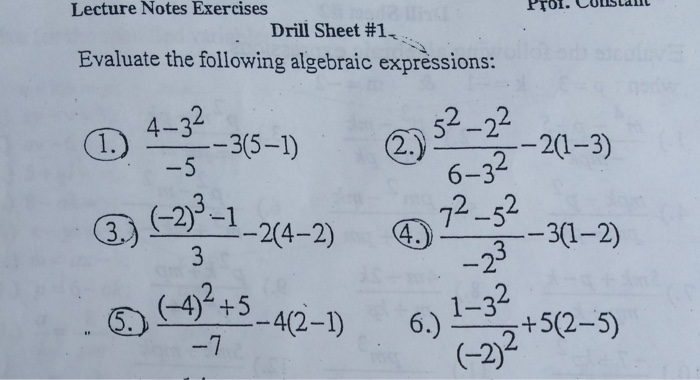 Solved Evaluate The Following Algebraic Expressions: | Chegg.com