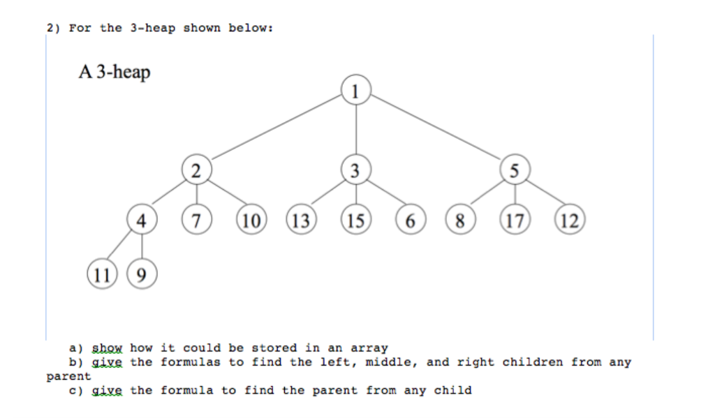 Solved 2) For the 3-heap shown below: A 3-heap 4 710 13 56 | Chegg.com