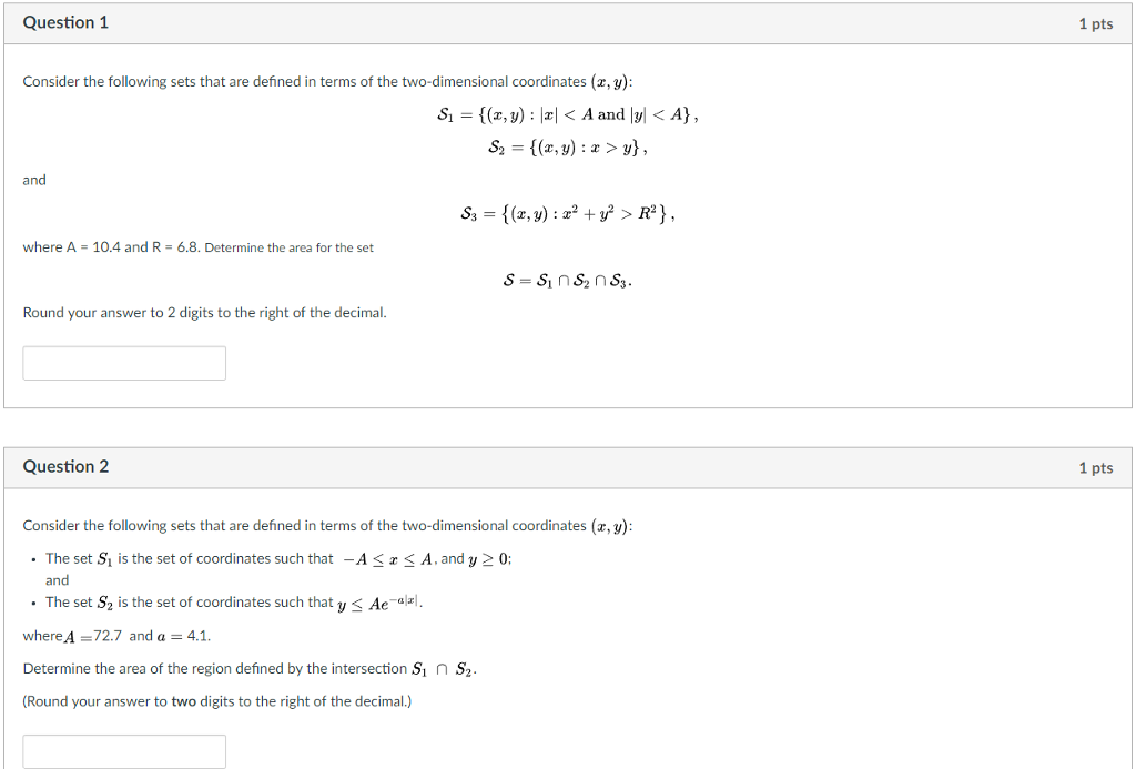 Question 1 1 pts Consider the following sets that are | Chegg.com