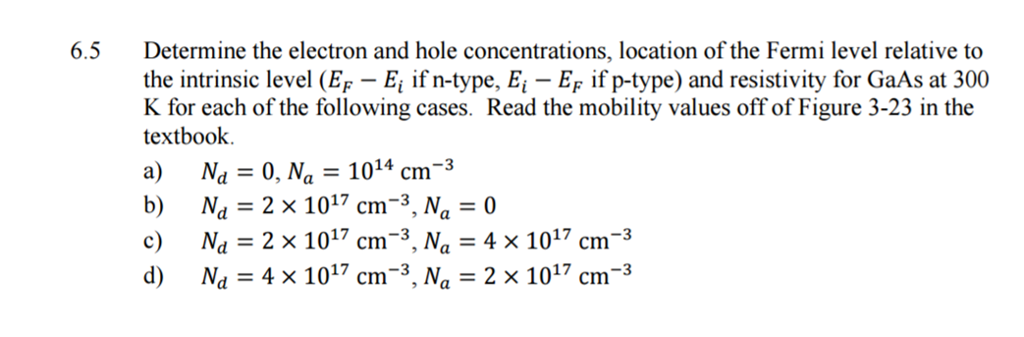 Solved Determine the electron and hole concentrations, | Chegg.com