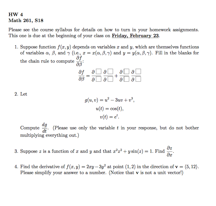 Solved HW 4 Math 261, S18 Please see the course syllabus for | Chegg.com