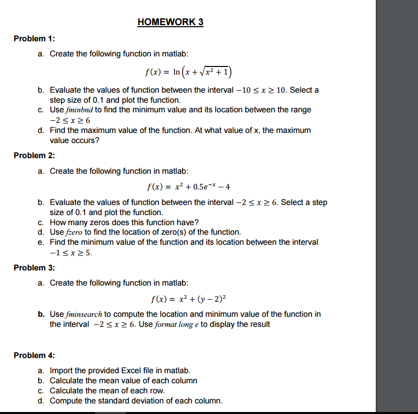 Solved Create the following function in matlab f x ln Chegg