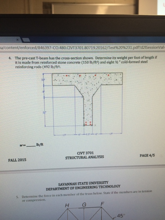 Solved The Pre Cast T Beam Has The Cross Section Shown