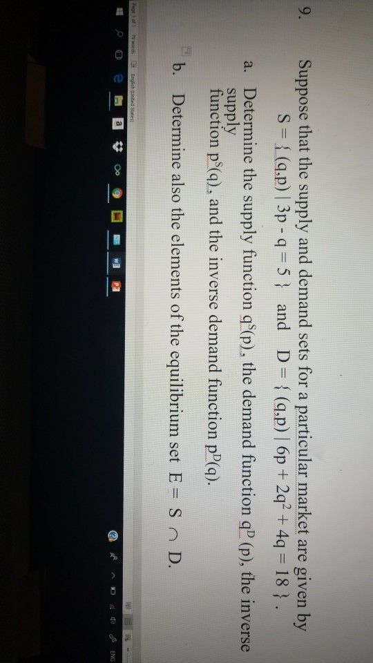 Solved 9. Suppose that the supply and demand sets for a | Chegg.com