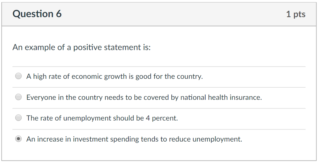 Solved Question 6 1 pts An example of a positive statement | Chegg.com