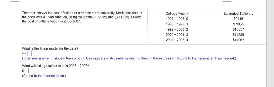 Solved The Chart Shows The Cost Of Tuition At A Certain Chegg Solved The Chart Shows The Cost Of Tuition At A Certain Chegg