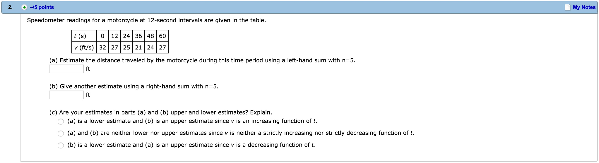 Solved Speedometer readings for a motorcycle at 12second