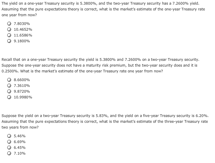 Solved The Yield On A One year Treasury Security Is 5 3800 Chegg Solved the yield on a one year treasury security is 5 3800 chegg